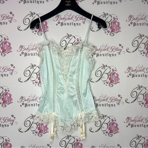 Kasara tank top coquette babydoll mint baby blue cotton candy blue white lace